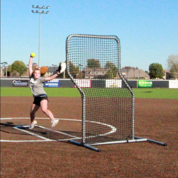 7' x 5' Commercial Z Screen for Baseball & Softball Front View with Pitcher