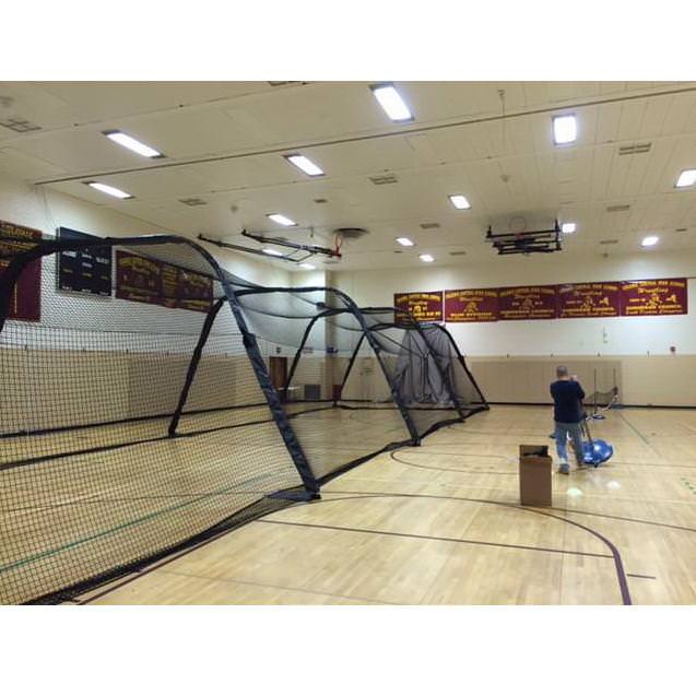 BATCO Indoor and Outdoor Foldable Batting Cage with Net #42 Braided Nylon extended indoor view