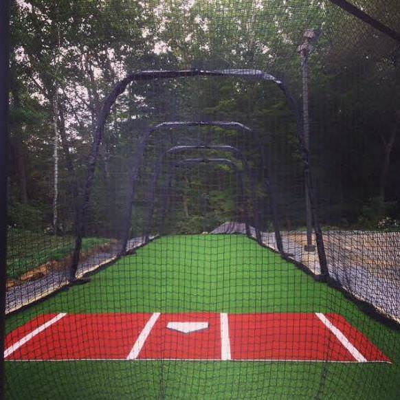 BATCO Indoor and Outdoor Foldable Batting Cage with Net #42 Braided Nylon internal view with batting mat