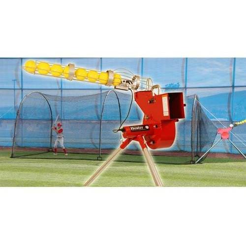 Heater Combo Pitching Machine + Ball Feeder & Xtender 24' Batting Cage