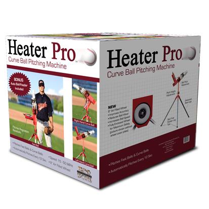 Heater Pro Real Curveball Pitching Machine with Ball Feeder  Box Packaging