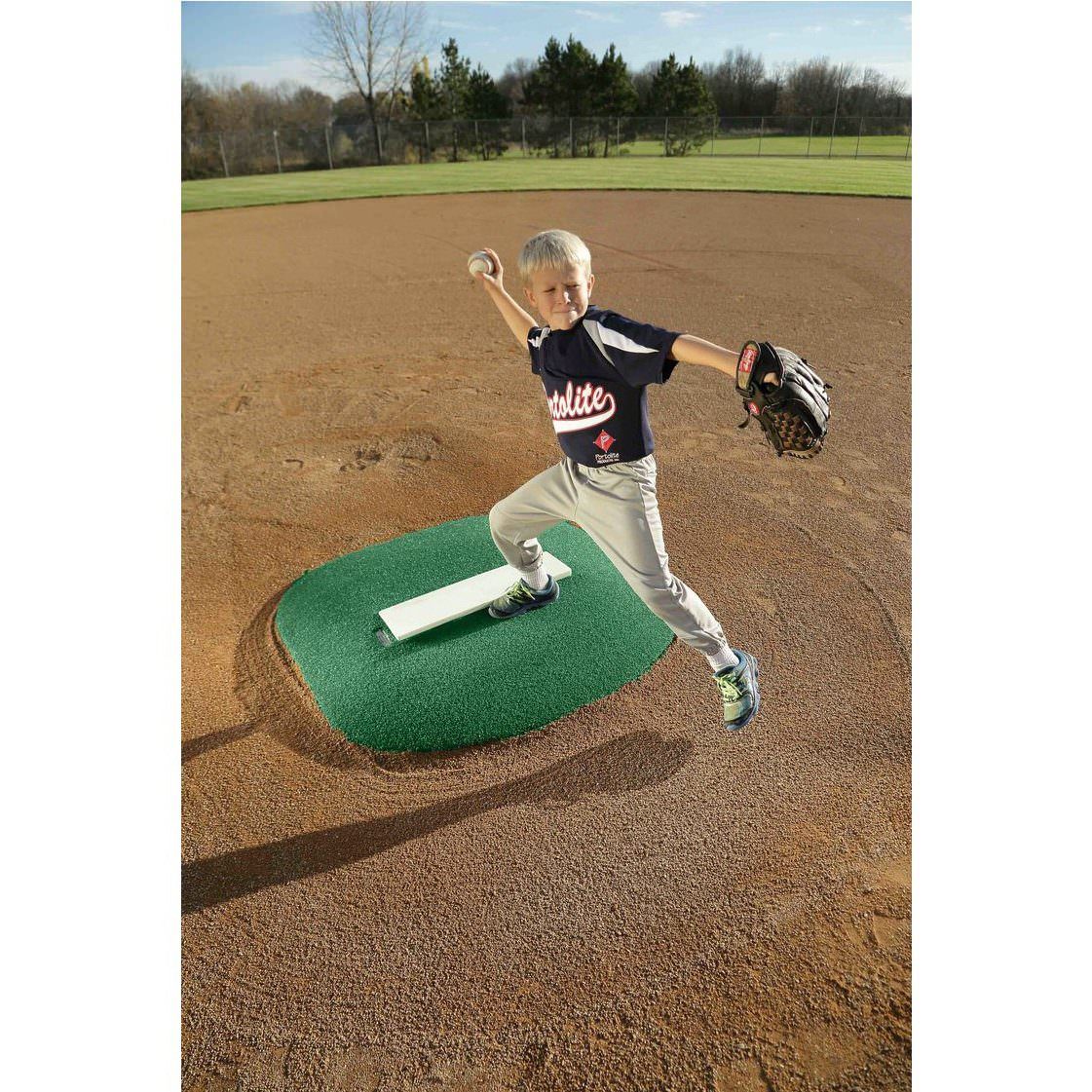 PortoLite 4" Youth Portable Baseball Pitching Mound green turf kid pitching front view
