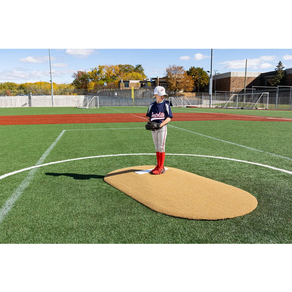 PortoLite 6" Full-Size Youth League Portable Pitching Mound tan player pitching