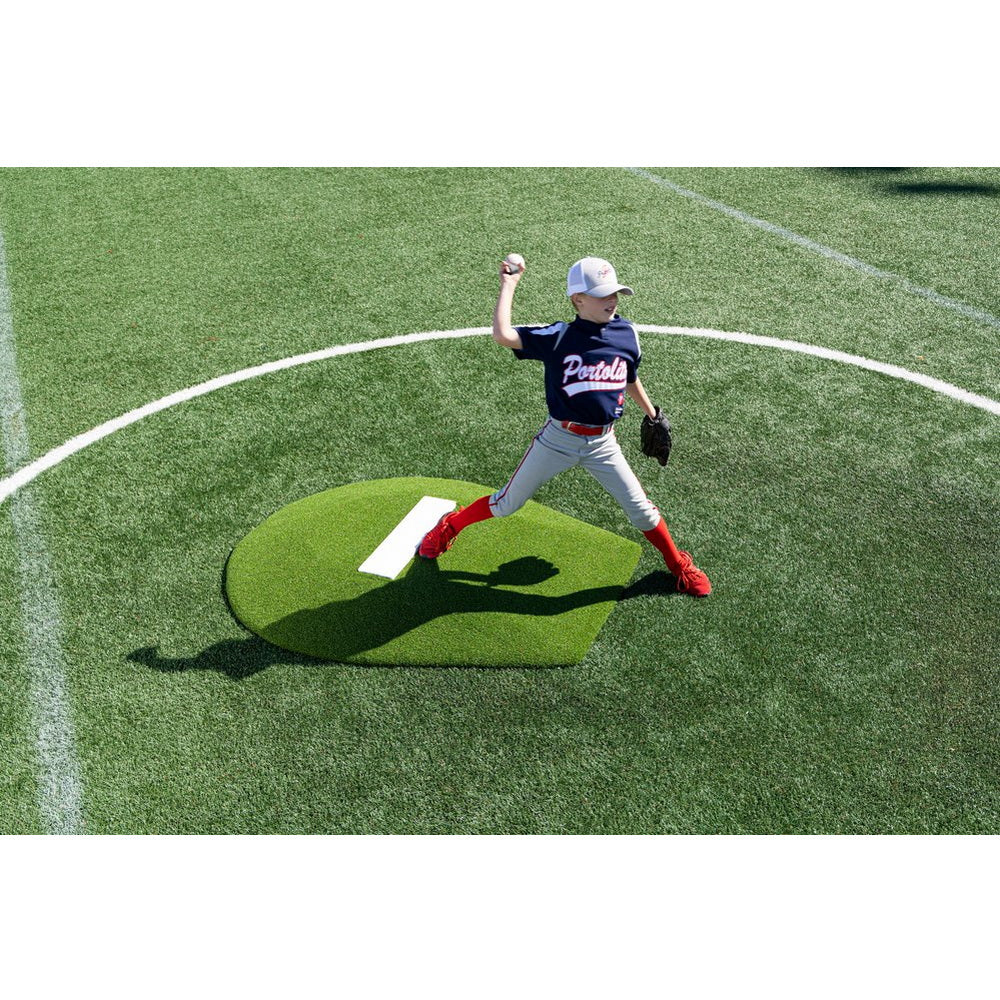 PortoLite 6" Portable Youth Pitching Mound For Baseball green player pitching