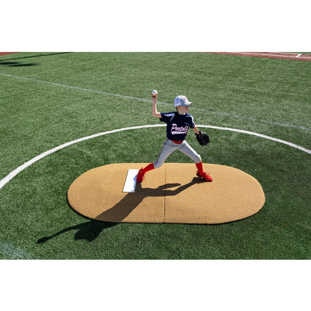 PortoLite 6" Two-Piece Youth League Pitching Mound tan player pitching