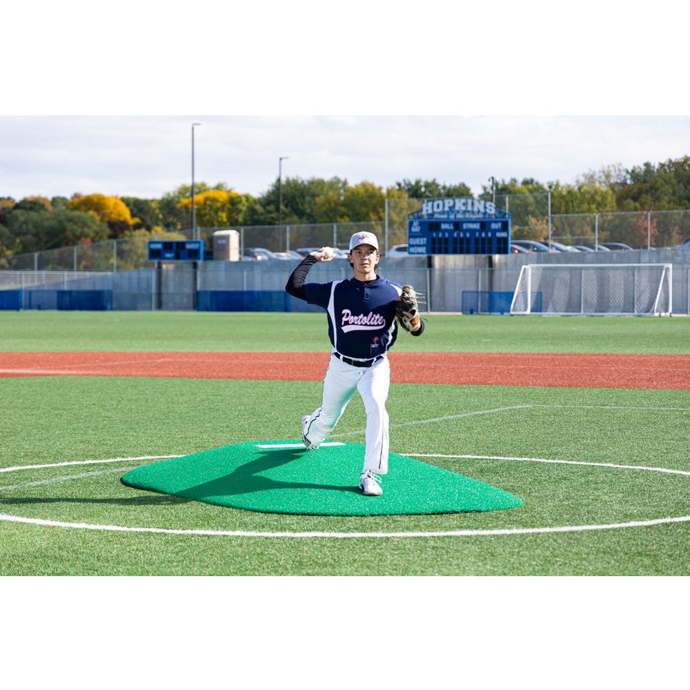 PortoLite 8" Full Length Portable Pitching Mound  green front side view pitcher