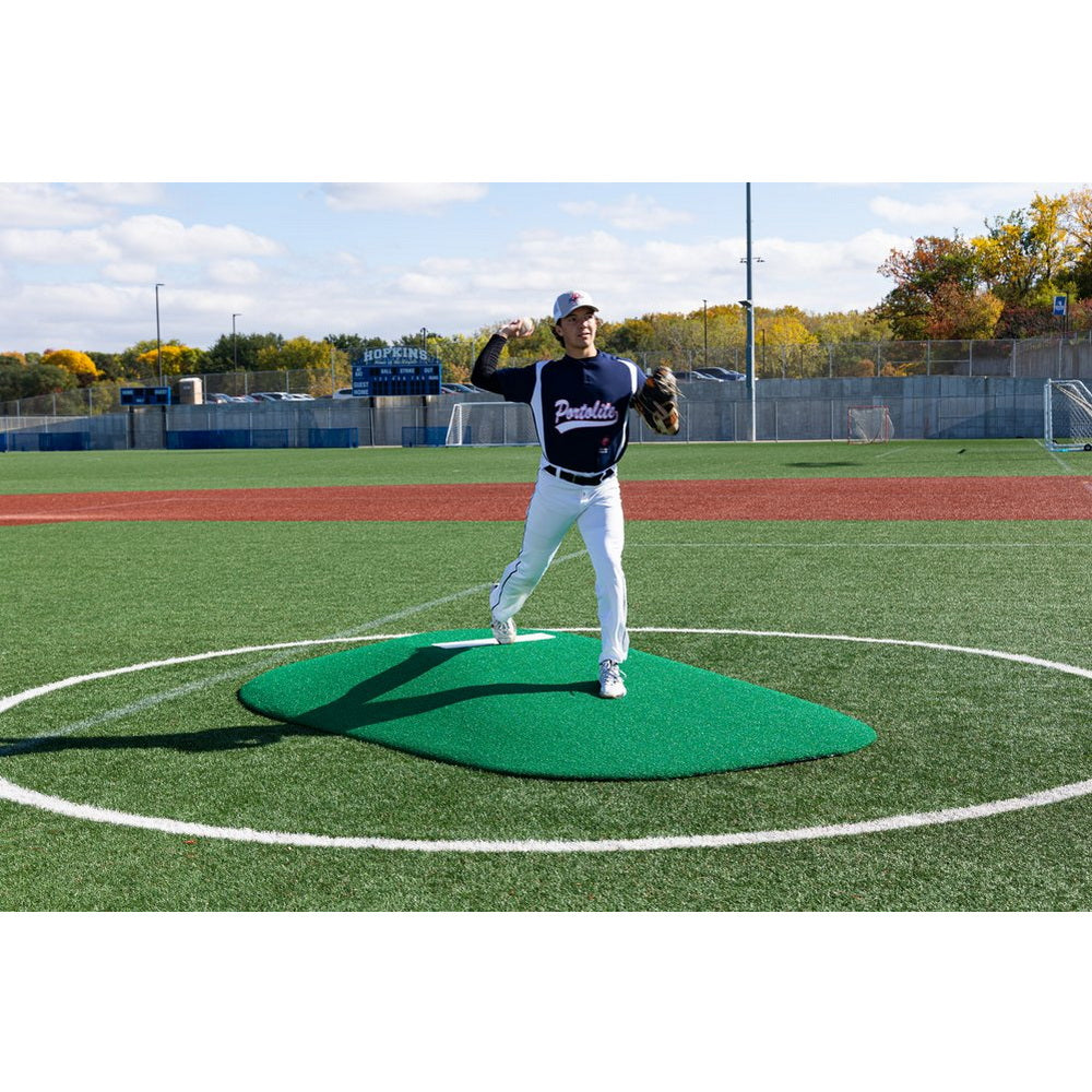 PortoLite 8" Full Length Portable Pitching Mound green semi front view pitcher