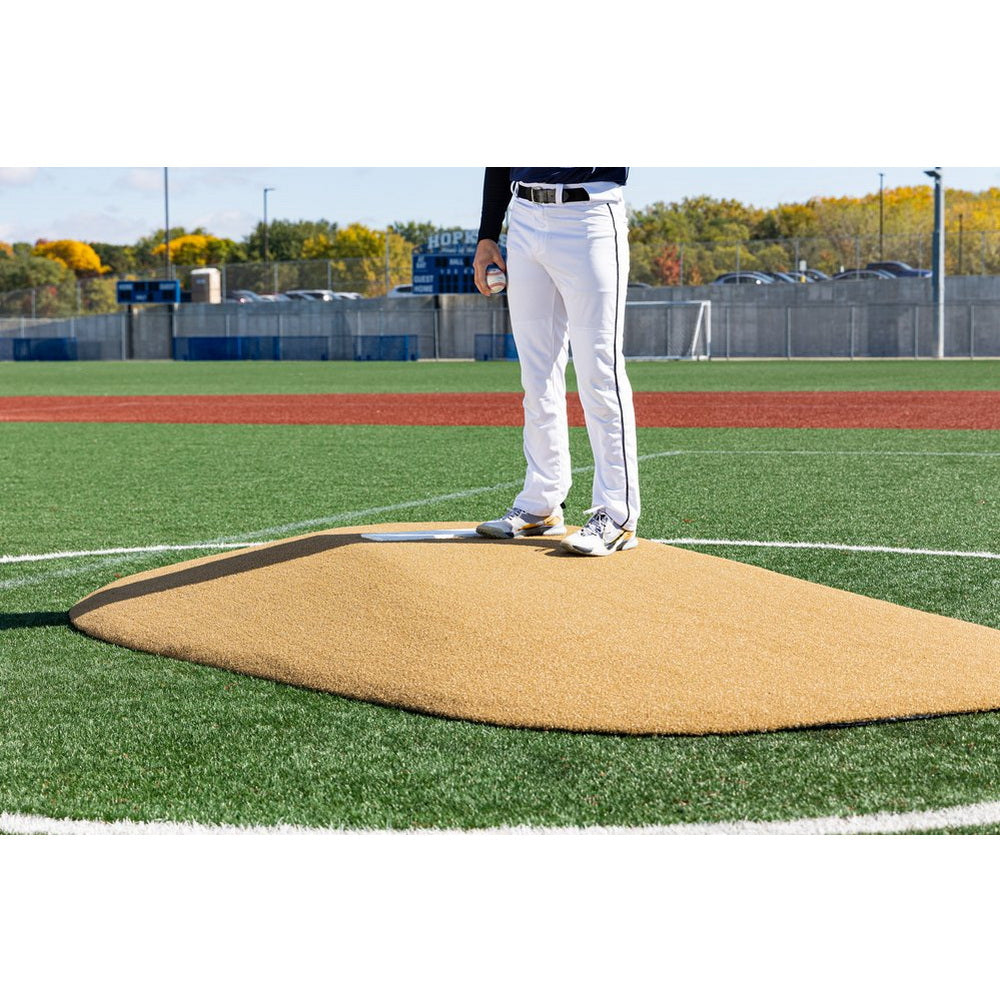 PortoLite 8" Full Length Portable Pitching Mound tan side view person standing