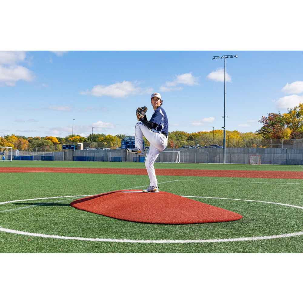 PortoLite 8" Two-Piece Portable Pitching Mound red front view pitcher
