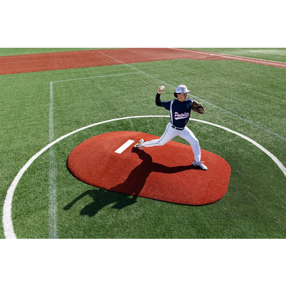 PortoLite Two-Piece 10" Portable Pitching Mound red top view pitcher