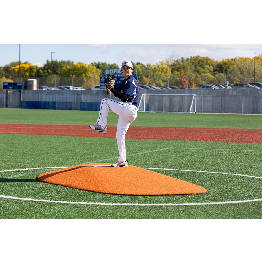 Portolite 10" Full Length Portable Pitching Mound for High School clay front view pitching player