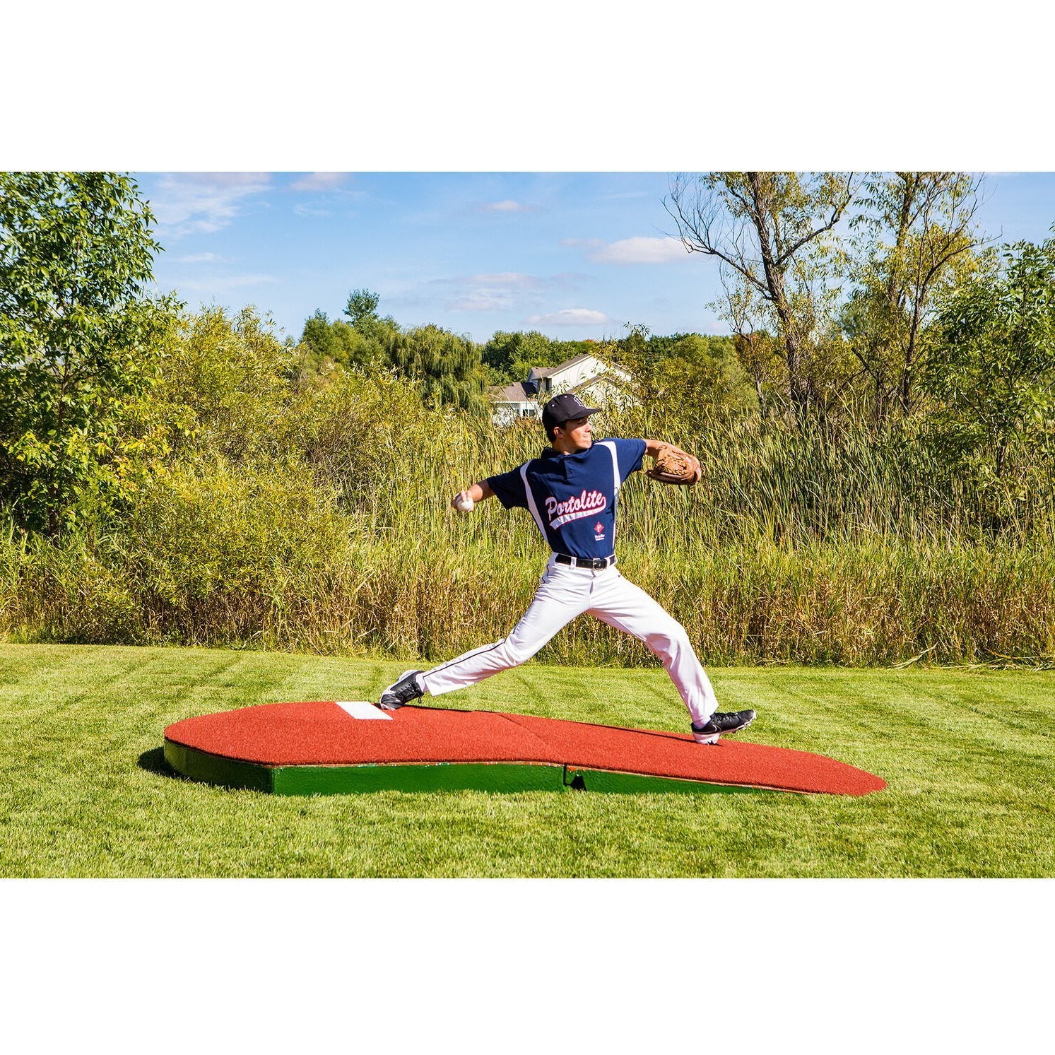 Portolite 10" Full Size 2-Piece Portable Practice Pitching Mound red pitcher stride