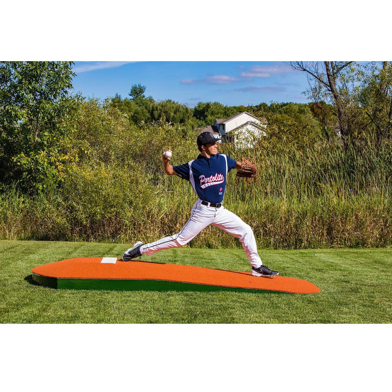 Portolite 10" Portable Practice Pitching Mound clay pitcher stride side view