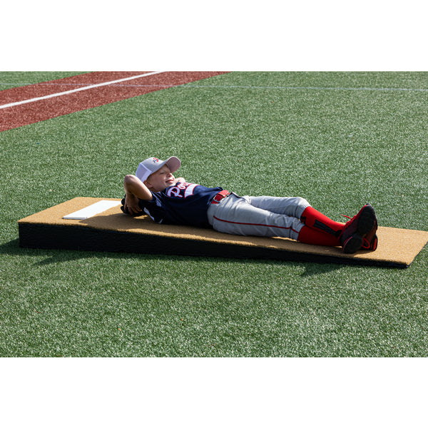 Portolite Jr. Practice Portable Pitching Mound tan pitcher lying on mound