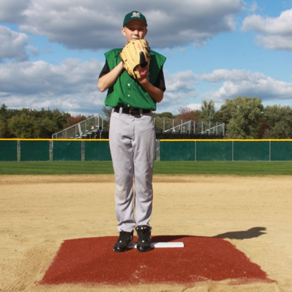 ProMounds 6" Bronco Youth League Game Pitching Mound clay color pitcher standing front view