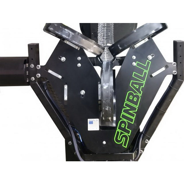Spinball Barrell Pitching Machine Auto Ball Feeder front view attached to spinball 3 wheel