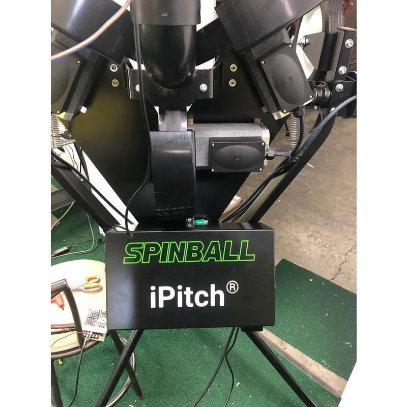 Spinball iPitch Programmable 3 Wheel Pitching Machine rear view brand name