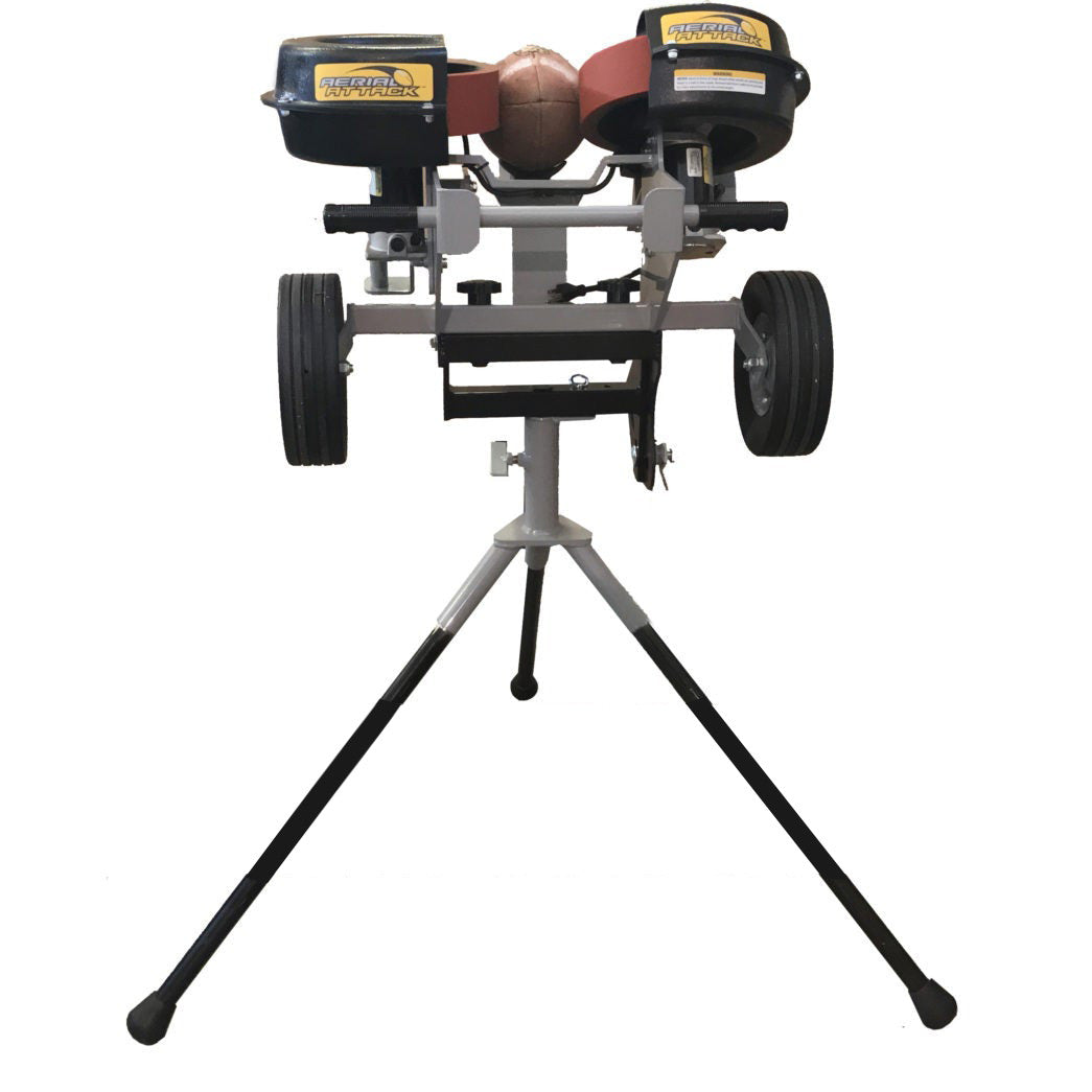 Aerial Attack Football Throwing Machine rear view with football