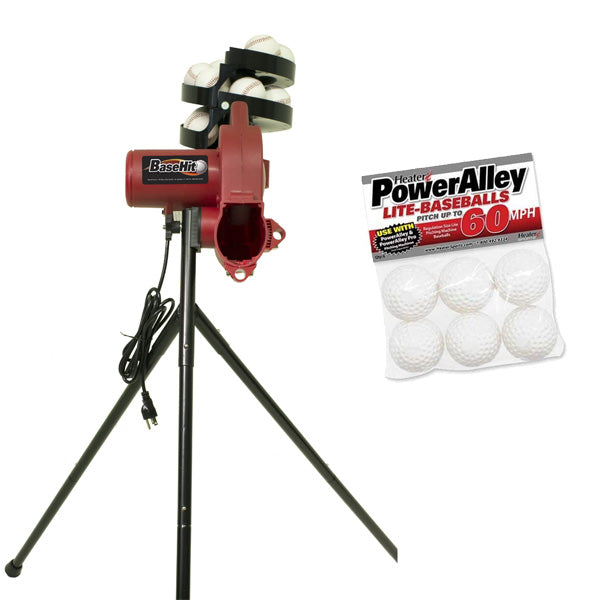 Basehit  Baseball Pitching Machine+ PowerAlley 60 MPH White Lite Baseballs