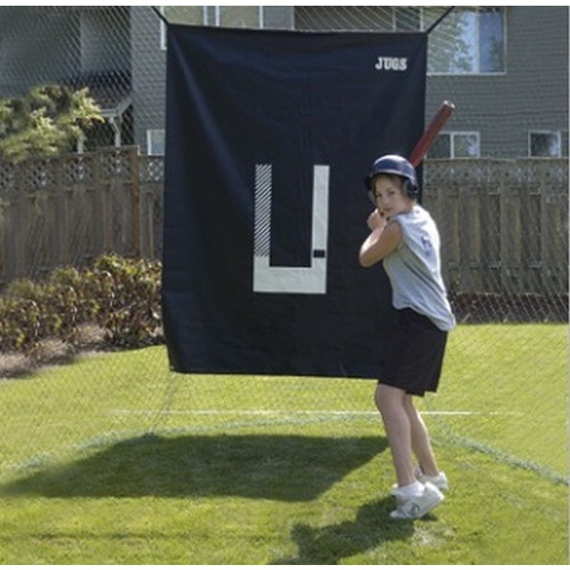 Batting Cage Backdrop and Pitcher's Trainer With Female Player in Front