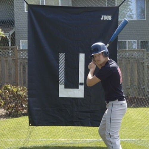 Batting Cage Backdrop and Pitcher's Trainer with Male Player In Front