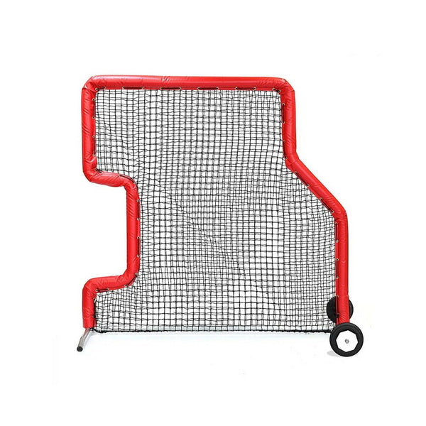 Combo L-Screen for Baseball & Softball 7' x 7' Red With Wheels