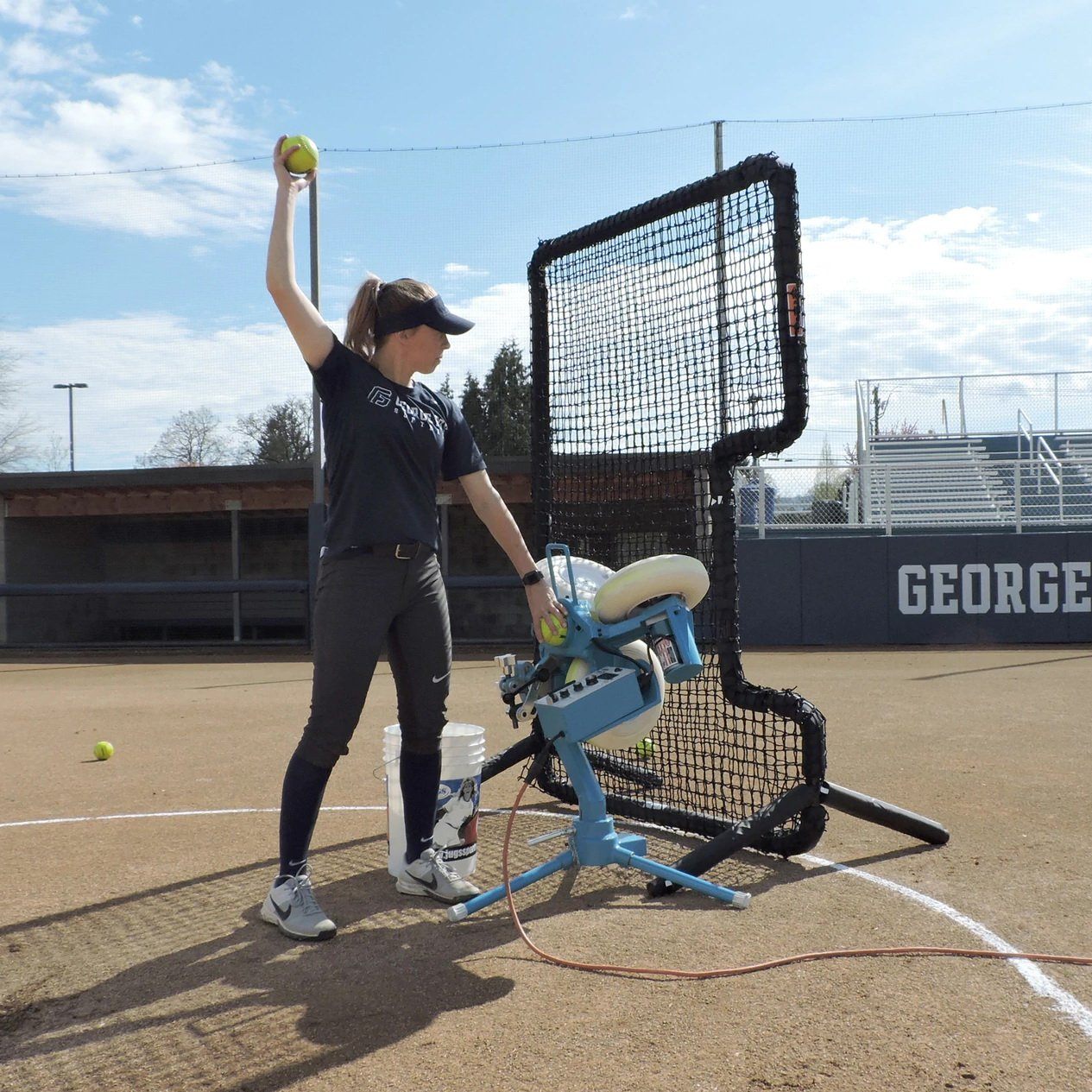 Jugs BP®3 Pitching Machine for Softball and Player Behind L Screen