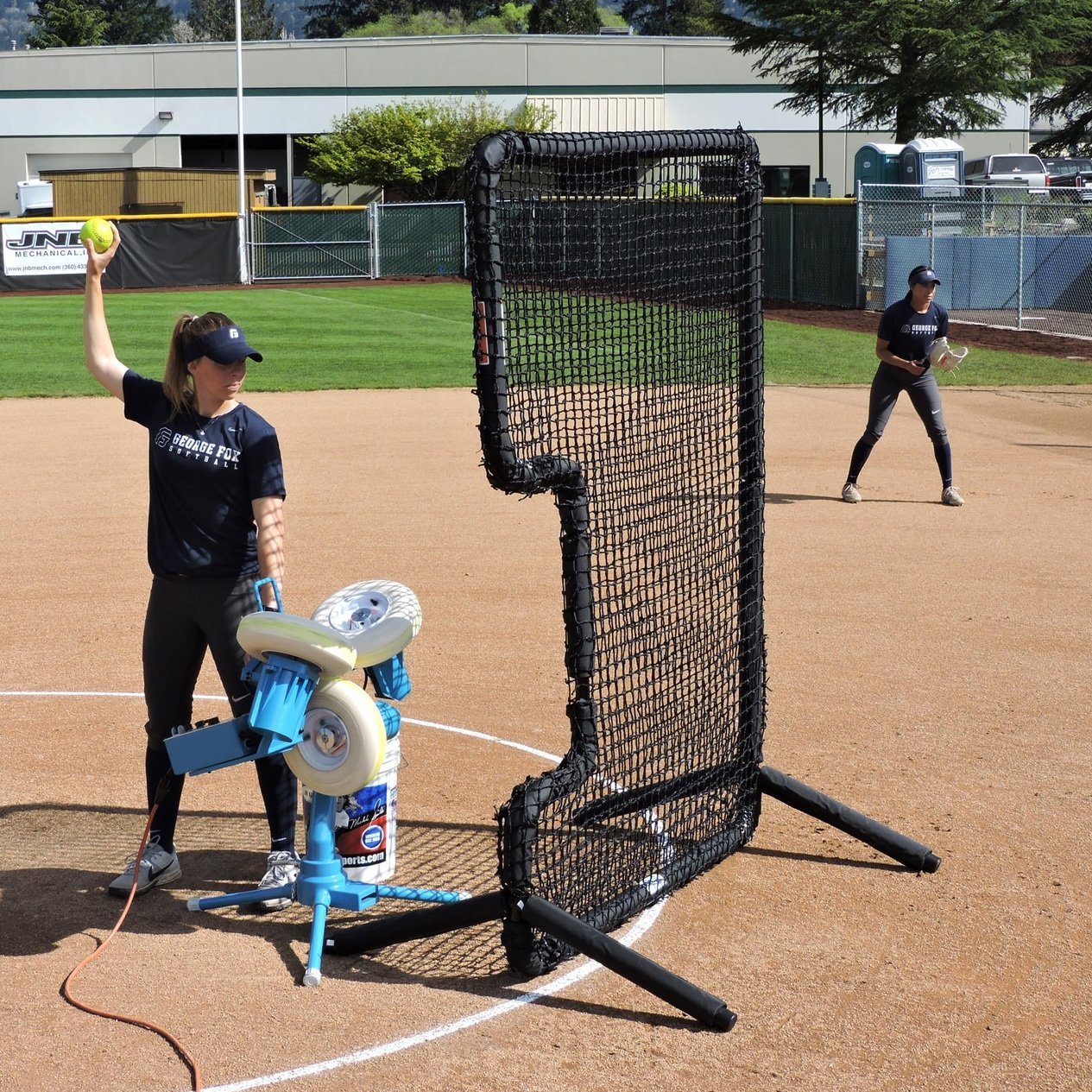 Jugs BP®3 Pitching Machine for Softball and Player Behind L Screen