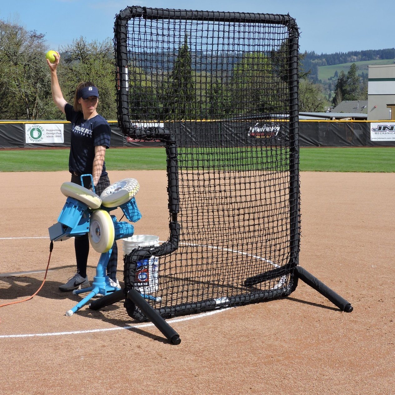 Jugs BP®3 Pitching Machine for Softball and Player Behind L Screen