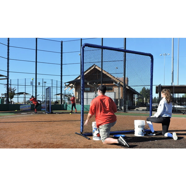 Protector 8' Fungo Screen Blue Series with Players on the Field Practicing
