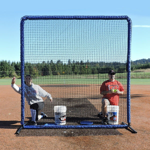 Protector 8' Fungo Screen Blue Series in Practice on the Field with Players Behind