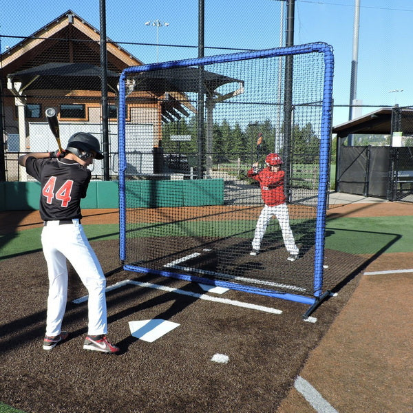 Protector 8' Fungo Screen Blue Series in Practice on the Field with Players in Between