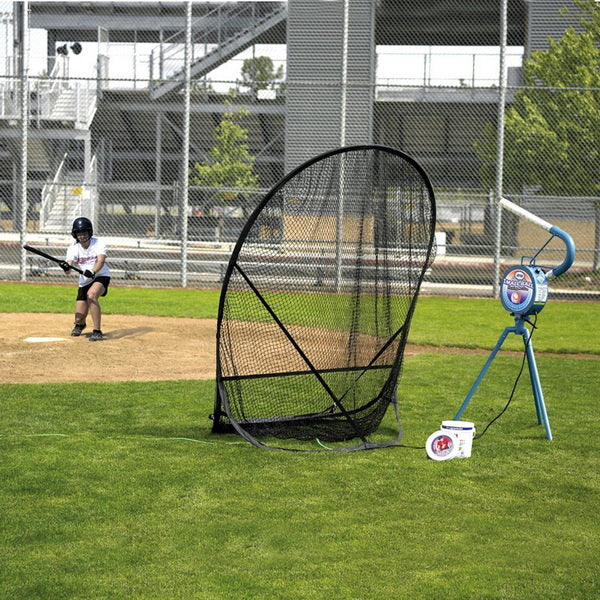 Jugs Small Ball Pitching Machine Outdoor Practice with Hitting Station