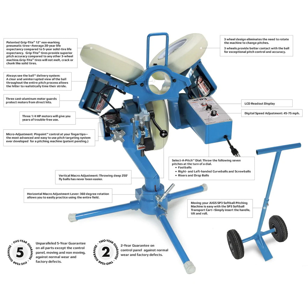 Jugs SP3 Softball Pitching Machine Features