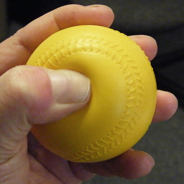 Lite Flite Baseballs For Pitching Machines Close Up View Squeezed on Hand