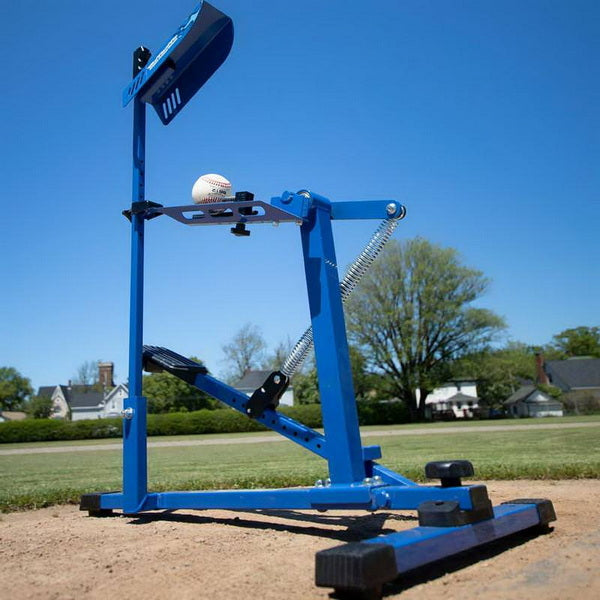 Louisville Slugger Blue Flame Pro Pitching Machine Side Angled View