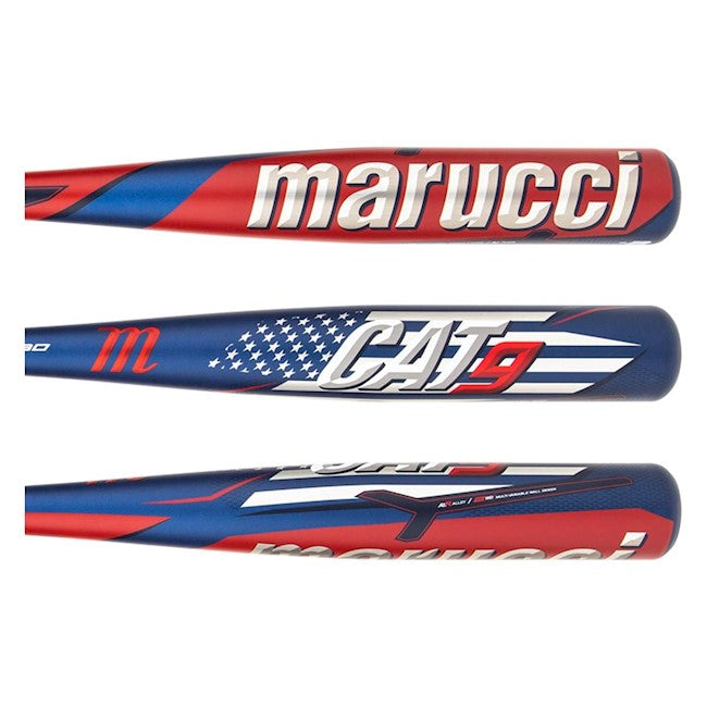 Marucci CAT 9 Pastime -3 BBCOR Baseball Bat triple horizontal barrel view