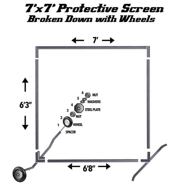 On Field Protective Bullet Screen 7' x 7' Assembly With Wheels