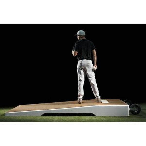 Pitch Pro 516 Pitching Platform with Wheels Side View With Player