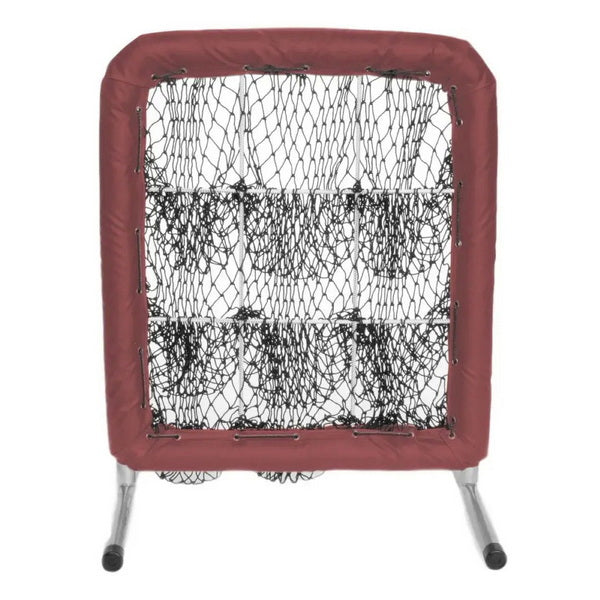 Pitcher's Pocket 9 Hole Pitching Net for Baseball Front View Maroon
