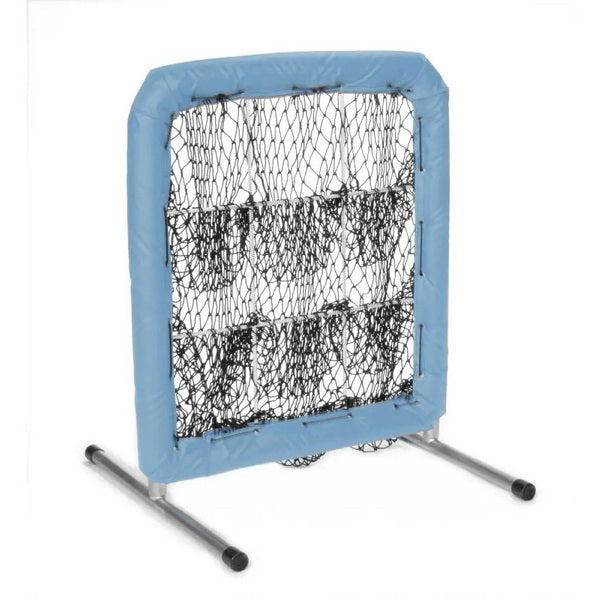 Pitcher's Pocket 9 Hole Pitching Net for Baseball Left Side View Columbia Blue