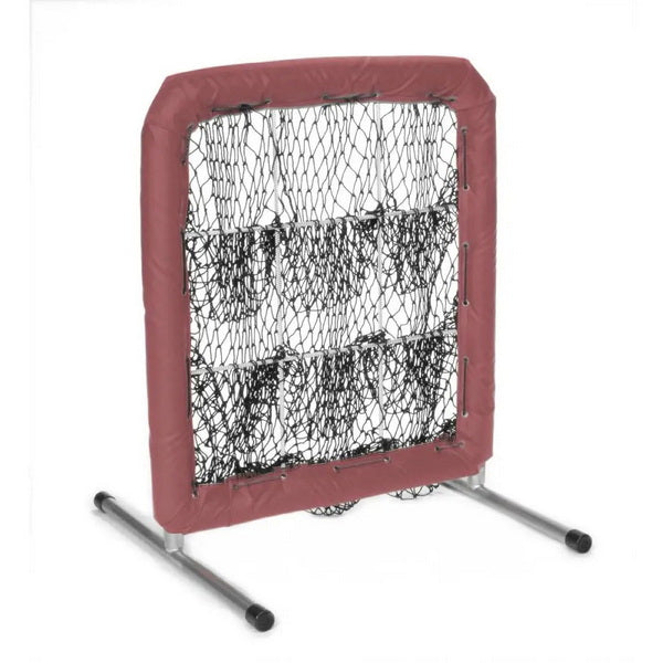 Pitcher's Pocket 9 Hole Pitching Net for Baseball Left Side View Maroon