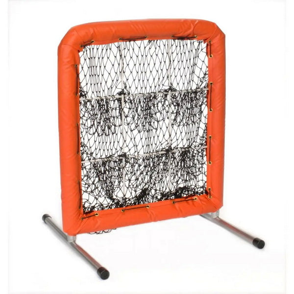 Pitcher's Pocket 9 Hole Pitching Net for Baseball Left Side View Orange