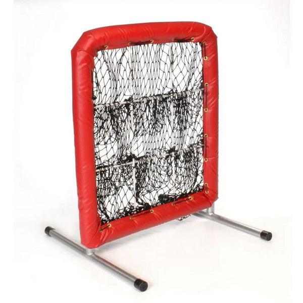 Pitcher's Pocket 9 Hole Pitching Net for Baseball Left Side View Red