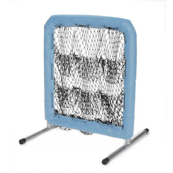 Pitcher's Pocket 9 Hole Pitching Net for Baseball Right Side View Columbia Blue