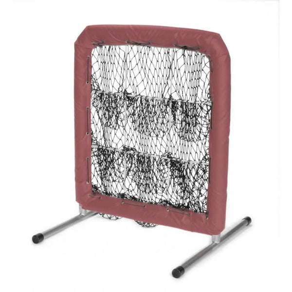 Pitcher's Pocket 9 Hole Pitching Net for Baseball Right Side View Maroon