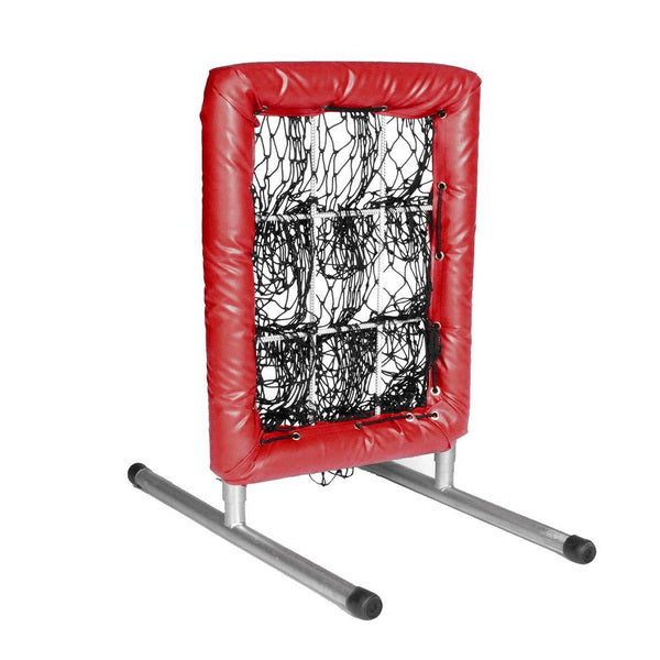 Pitcher's Pocket 9 Hole Pitching Net Side View Red