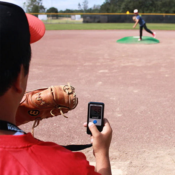 Pocket Radar Ball Coach Baseball Radar Product In Action With Catcher