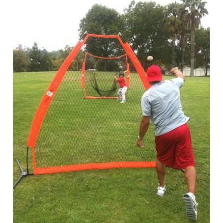 Portable Pitching Screen On the Field with Pitcher 