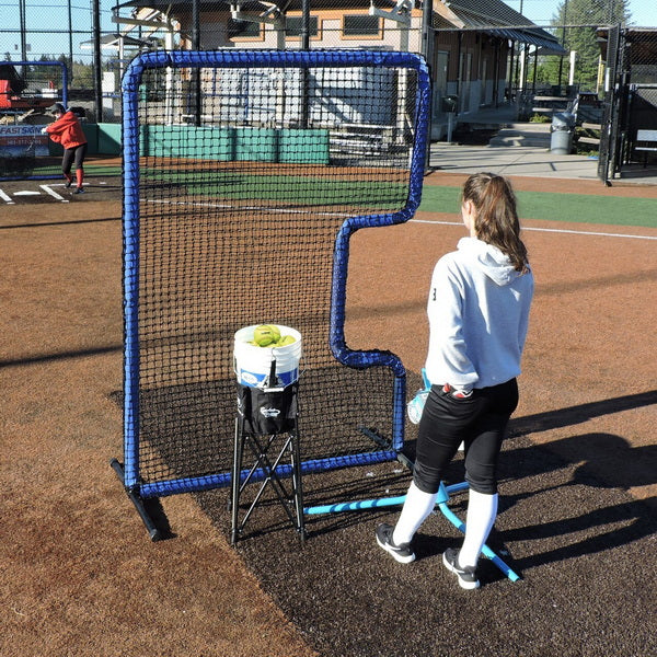 Protector C Screen for Softball Blue Series With Player and Ball Caddy Behind